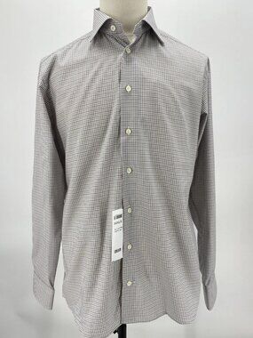 NEW Eton Mens Check Slim Button-Front Shirt Red/Blue Size 16 Fitted Cotton Twill
